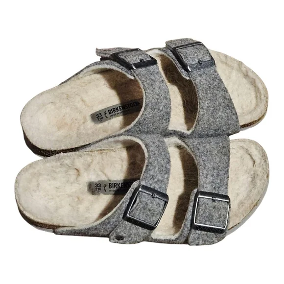 Kids' Birkenstock Grey Beige Shearling Lined Sandals US 2 (Little Girl) - Picture 5 of 15